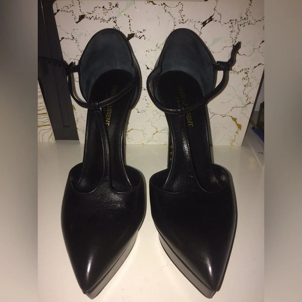 EUC Saint Laurent Janis Black Women's Studded Platform Heels - Picture 6 of 11